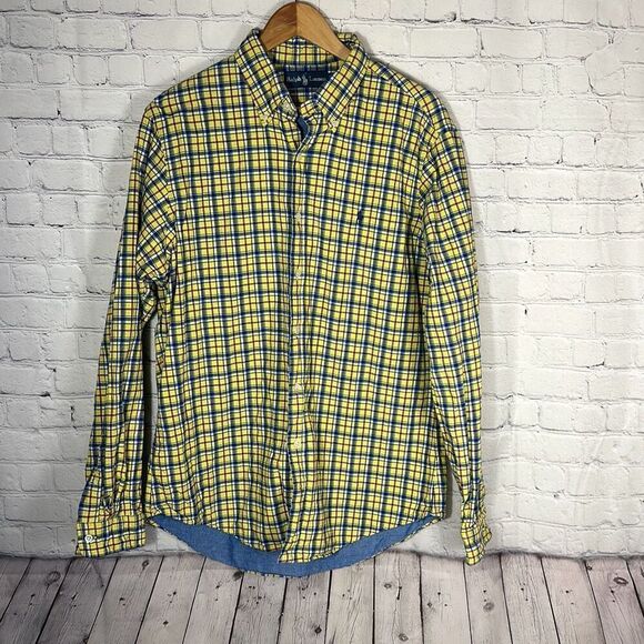 Ralph Lauren Button-Down Shirt Large Men's Cotton Chambray Lined Long Sleeve - Picture 1 of 8